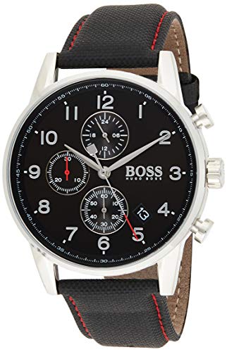  Shop Authentic Hugo Boss Navigator Black Dial Black Leather Strap Watch for Men - 1513535 - Luxxuri