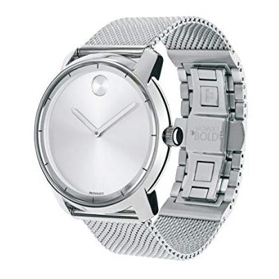  Shop Authentic Movado Bold Silver Dial Silver Mesh Bracelet Watch For Men - 3600260 - Luxxuri
