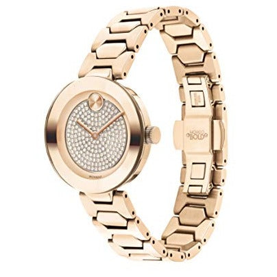  Shop Authentic Movado Bold Crystal Pave Rose Gold Dial Rose Gold Steel Strap Watch For Women - 3600493 - Luxxuri