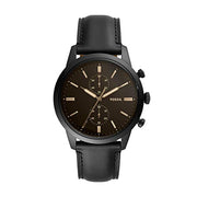  Shop Authentic Fossil Goodwin Chronograph Black Dial Black Leather Strap Watch for Men - FS5585 - Luxxuri
