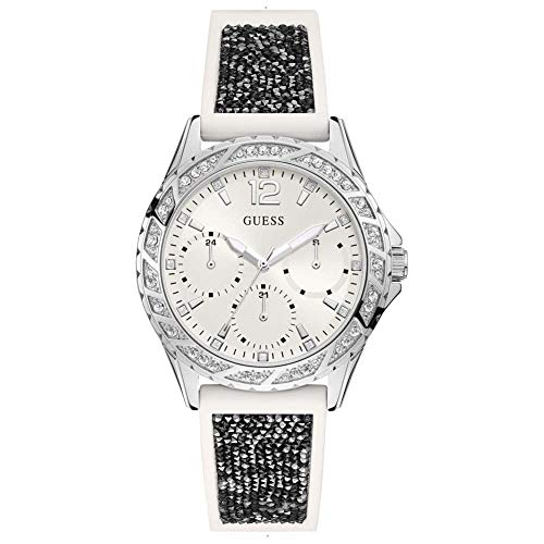  Shop Authentic Guess Swirl Quartz Silver Dial White Silicone Strap Watch for Women - W1096L1 - Luxxuri