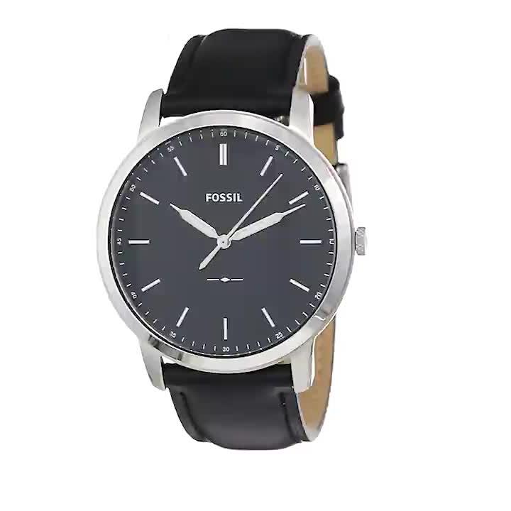  Shop Authentic Fossil The Minimalist Three Hand Black Dial Black Leather Strap Watch for Men - FS5398 - Luxxuri