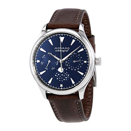  Shop Authentic Movado Heritage Moonphase Blue Dial Brown Leather Strap Watch For Women - 3650009 - Luxxuri