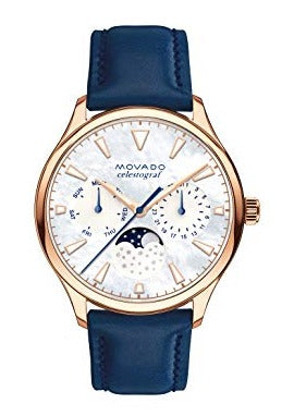  Shop Authentic Movado Heritage Celestograf White Mother of Pearl Dial Blue Leather Strap Watch For Women - 3650011 - Luxxuri