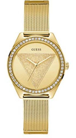  Shop Authentic Guess Tri Glitz Quartz Diamonds Gold Dial Gold Mesh Bracelet Watch For Women - W1142L2 - Luxxuri