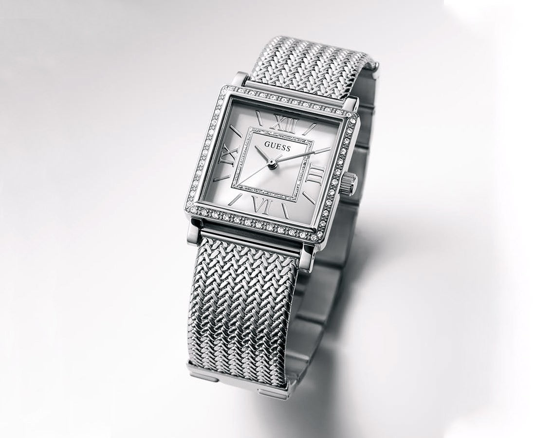  Shop Authentic Guess Highline White Dial Silver Mesh Bracelet Watch For Women - W0826L1 - Luxxuri