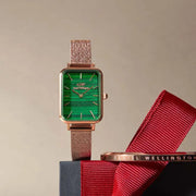  Shop Authentic Daniel Wellington Quadro Melrose Green Dial Rose Gold Mesh Strap Watch For Women - DW00100437 - Luxxuri