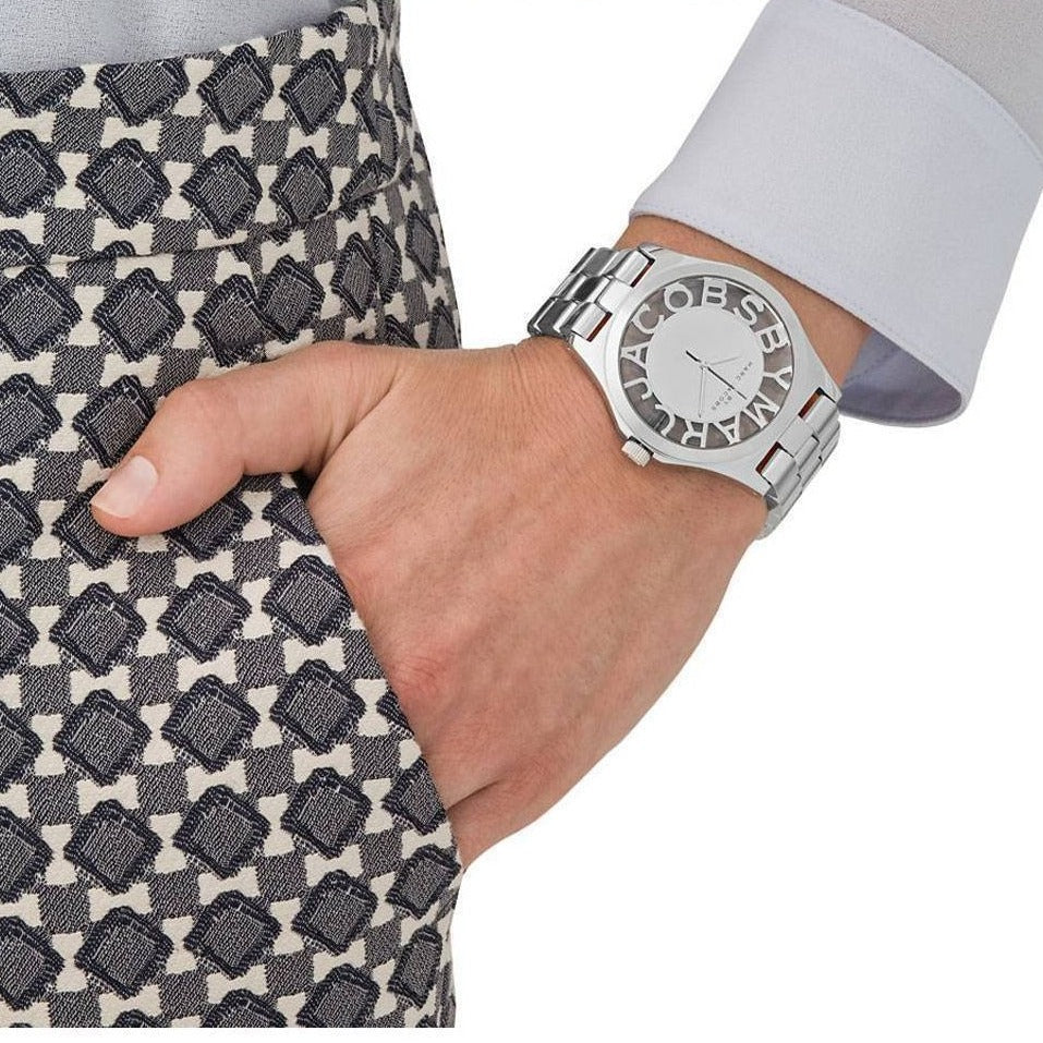  Shop Authentic Marc Jacobs Henry Transparent Silver Dial Silver Steel Strap Watch for Women - MBM3205 - Luxxuri