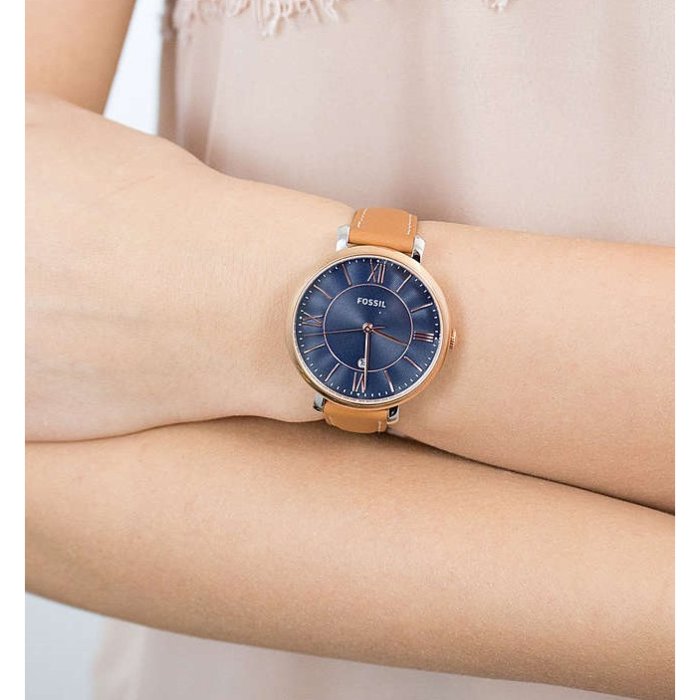  Shop Authentic Fossil Jacqueline Three Hand Date Luggage Blue Dial Brown Leather Strap Watch for Women - ES4274 - Luxxuri