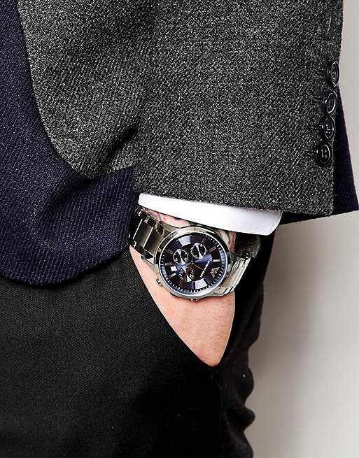  Shop Authentic Emporio Armani Renato Chronograph Blue Dial Silver Steel Strap Watch For Men - AR2448 - Luxxuri