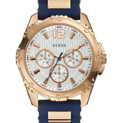  Shop Authentic Guess Interpid White & Rose Gold Dial Blue Silicone Strap Watch For Women - W0325L8 - Luxxuri