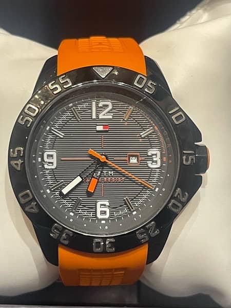  Shop Authentic Tommy Hilfiger Cole Black Dial Orange Rubber Strap Watch for Men - 1790985 - Luxxuri