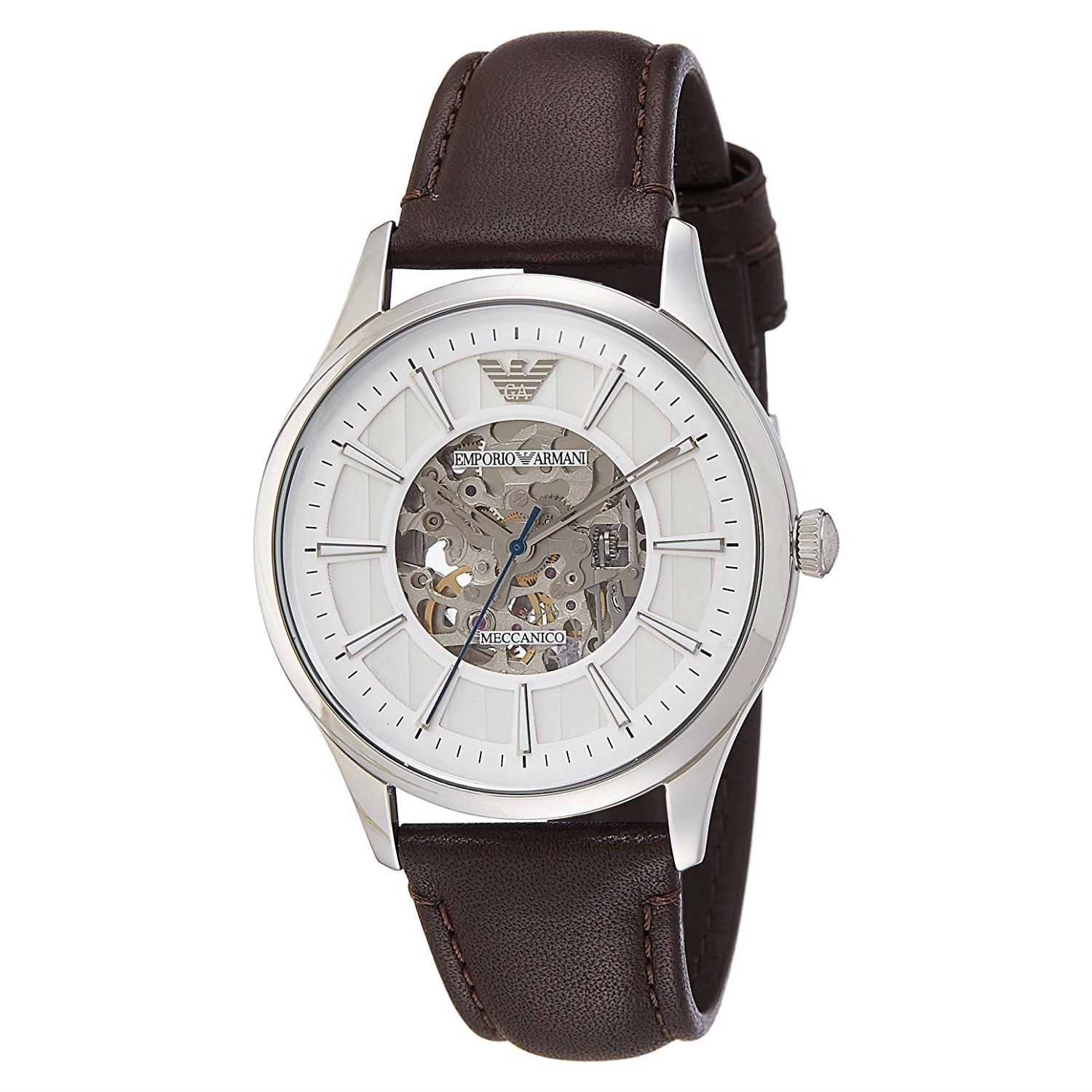  Shop Authentic Emporio Armani Meccanico White Dial Brown Leather Strap Watch For Men - AR1946 - Luxxuri