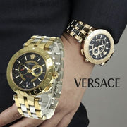  Shop Authentic Versace V-Race Quartz Black Dial Gold Steel Strap Watch For Men - VEBV00519 - Luxxuri