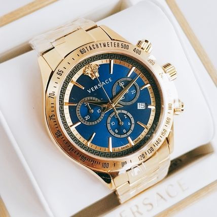  Shop Authentic Versace Classic Chronograph Quartz Blue Dial Gold Steel Strap Watch For Men - VEV700619 - Luxxuri