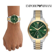  Shop Authentic Emporio Armani Claudio Chronograph Green Dial Two Tone Steel Strap Watch For Women - AR11511 - Luxxuri