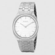  Shop Authentic Gucci 25H Quartz Diamonds Silver Dial Silver Steel Strap Watch for Women - YA163401 - Luxxuri