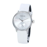  Shop Authentic Calvin Klein Accent Silver Dial White Leather Strap Watch for Women - K2Y231K6 - Luxxuri