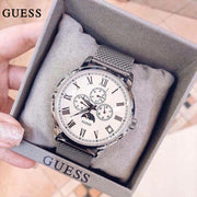  Shop Authentic Guess Delancy White Dial Silver Mesh Bracelet Watch for Men - W0871G4 - Luxxuri