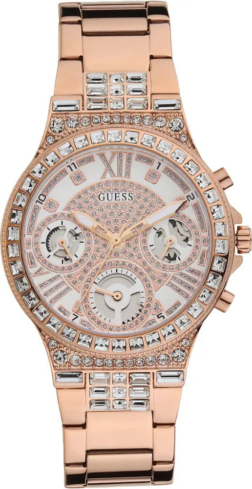  Shop Authentic Guess Moonlight Multi Function Diamonds White Dial Rose Gold Steel Strap Watch for Women - GW0320L3 - Luxxuri