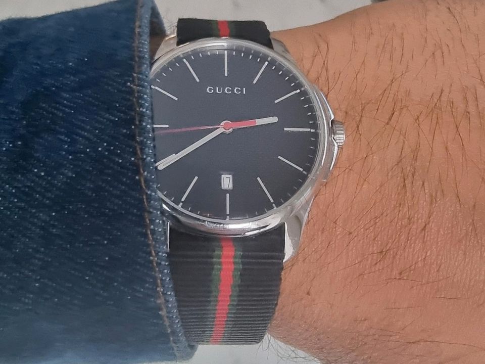  Shop Authentic Gucci G Timeless Analog Quartz Black Dial Black NATO Strap Watch For Men - YA126321 - Luxxuri