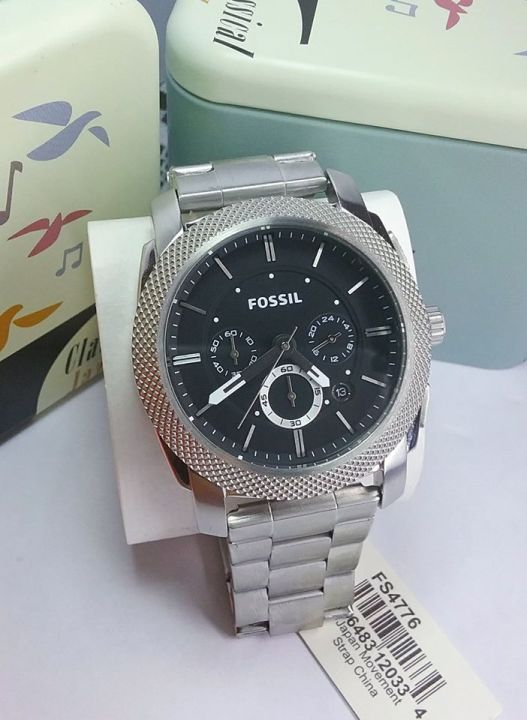  Shop Authentic Fossil Machine Chronograph Black Dial Silver Steel Strap Watch for Men - FS4776 - Luxxuri