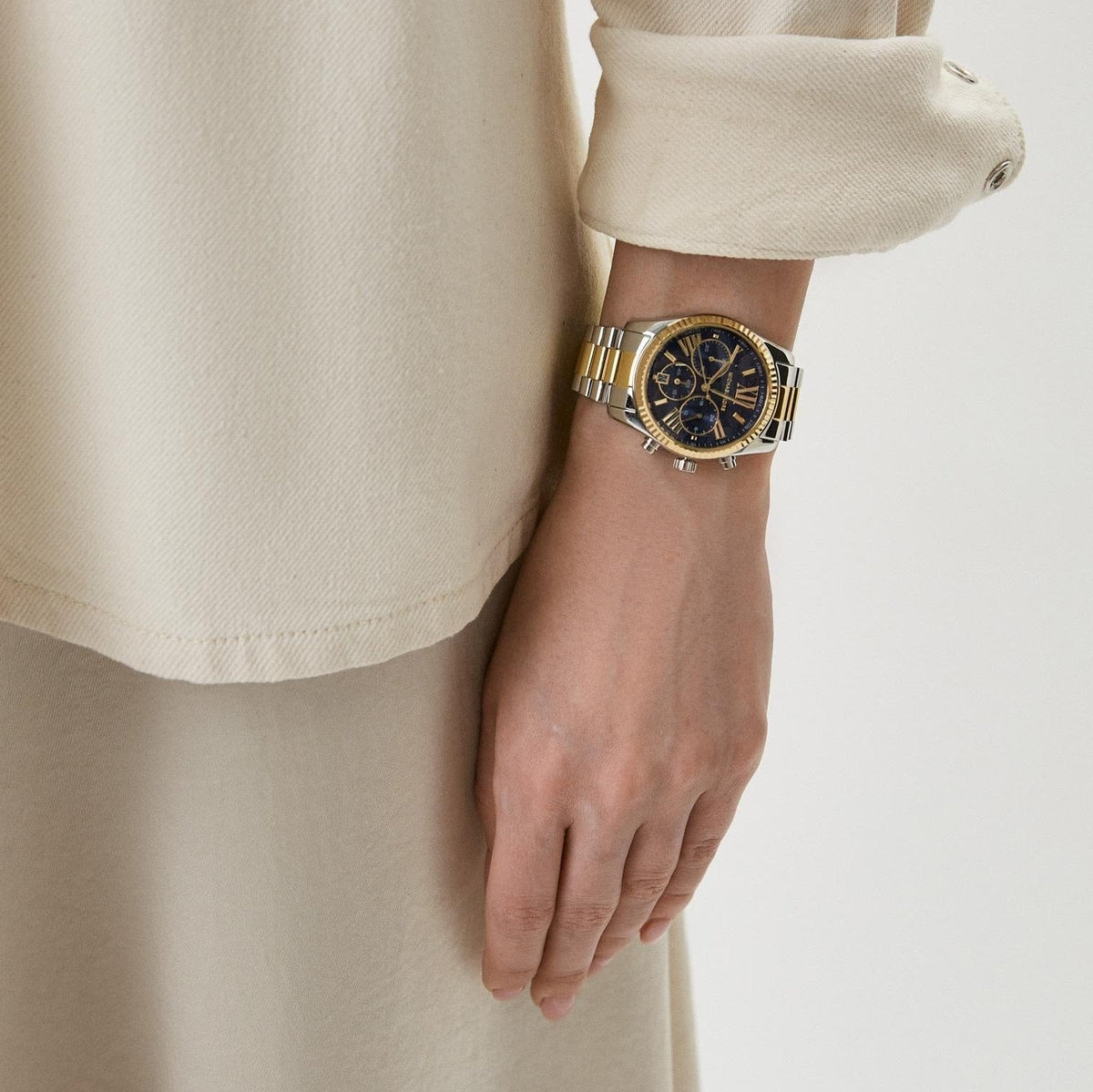  Shop Authentic Michael Kors Lexington Chronograph Blue Dial Two Tone Steel Strap Watch For Women - MK7218 - Luxxuri