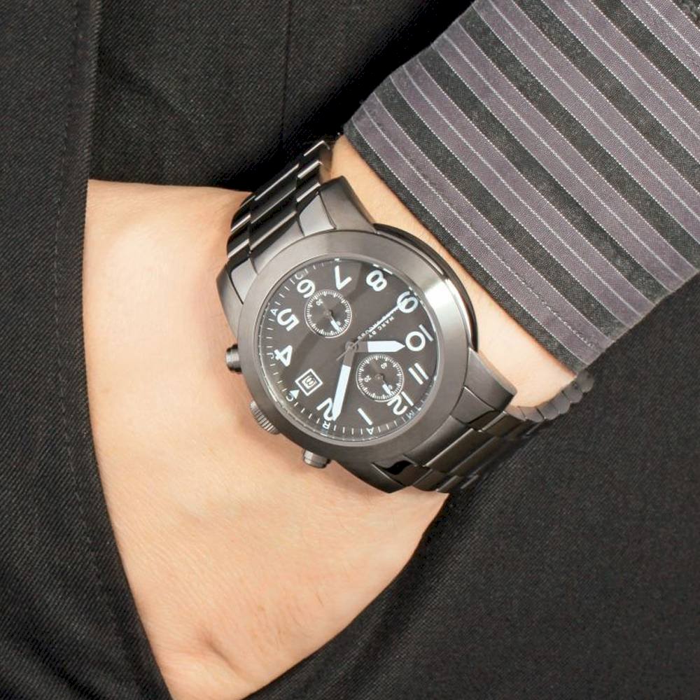  Shop Authentic Marc Jacobs Larry Chronograph Black Dial Gunmetal Grey Steel Strap Watch for Men - MBM5031 - Luxxuri