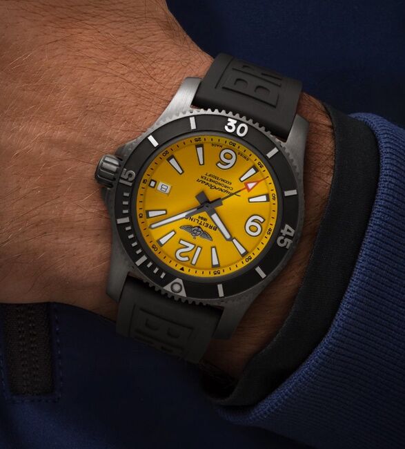 Shop Authentic Breitling Superocean Automatic 46mm Yellow Dial Black Rubber Strap Watch for Men - M17368D71I1S1 - Luxxuri