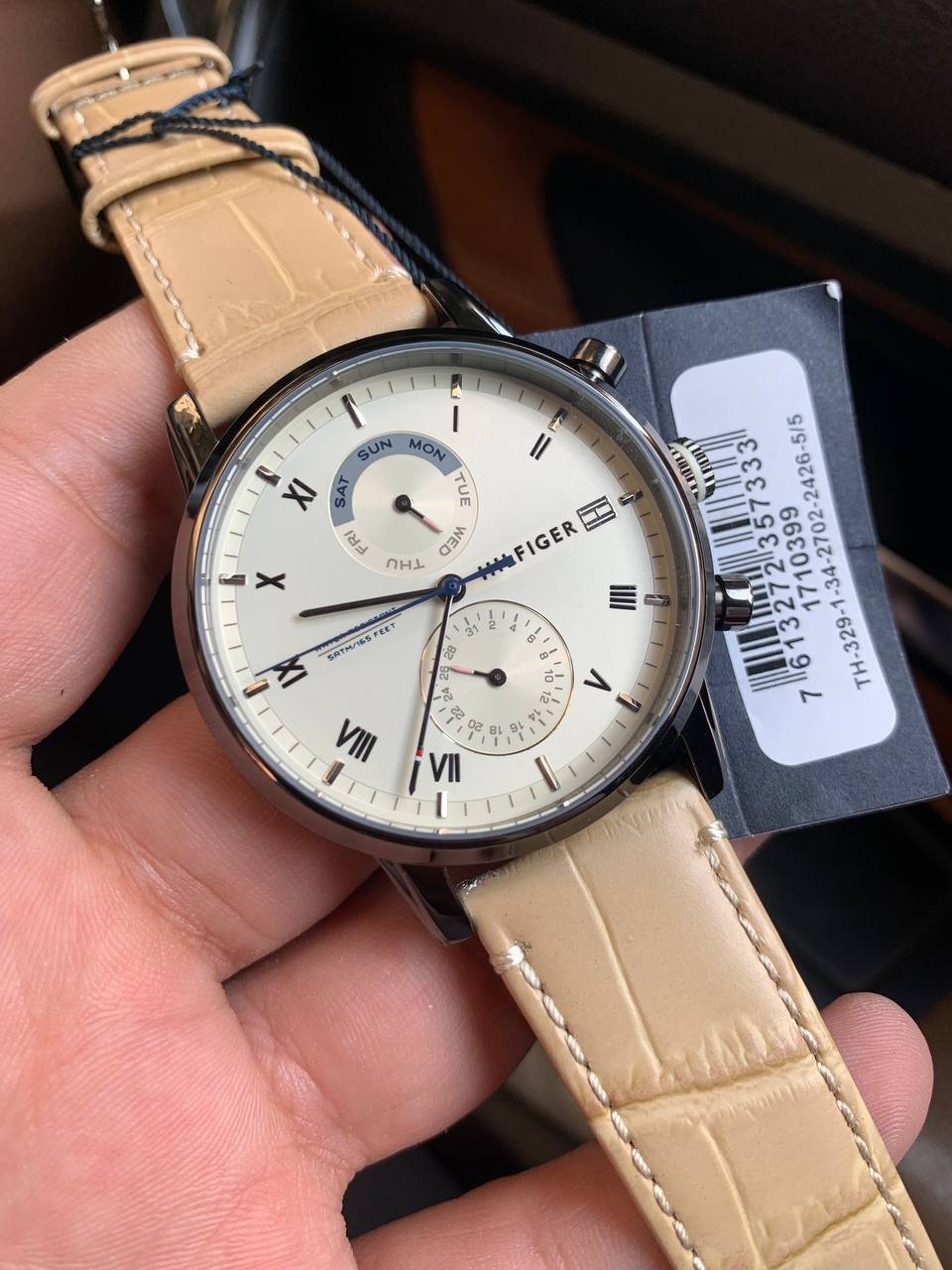  Shop Authentic Tommy Hilfiger Kane White Dial Beige Leather Strap Watch for Men - 1710399 - Luxxuri