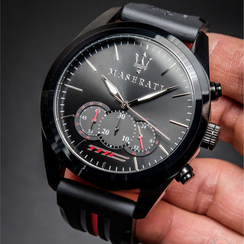  Shop Authentic Maserati Traguardo Chronograph Black Dial Black Rubber Strap Watch For Men - R8871612004 - Luxxuri