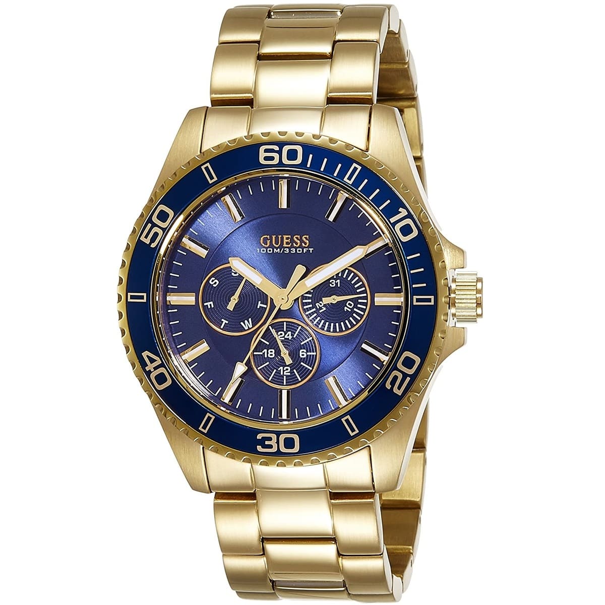  Shop Authentic Guess Chaser Multifunction Blue Dial Gold Steel Strap Watch for Men - W0172G5 - Luxxuri