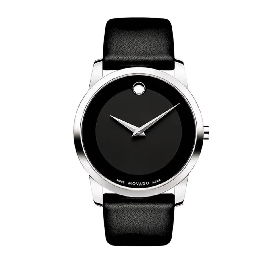  Shop Authentic Movado Museum Black Dial Black Leather Strap Watch For Men - 606502 - Luxxuri