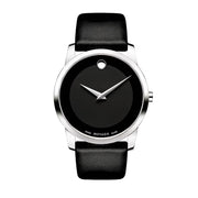  Shop Authentic Movado Museum Black Dial Black Leather Strap Watch For Men - 606502 - Luxxuri
