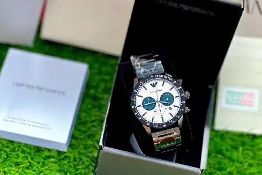  Shop Authentic Emporio Armani Mario Chronograph White Dial Black Steel Strap Watch For Men - AR11471 - Luxxuri