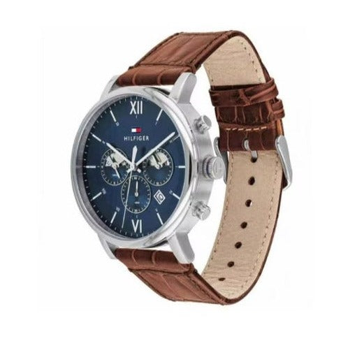  Shop Authentic Tommy Hilfiger Evan Chronograph Blue Dial Brown Leather Strap Watch for Men - 1710393 - Luxxuri
