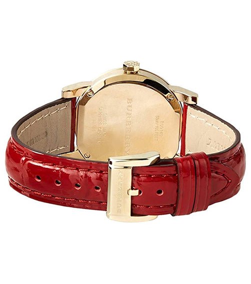  Shop Authentic Burberry The City Gold Dial Red Leather Strap Watch for Women - BU9140 - Luxxuri
