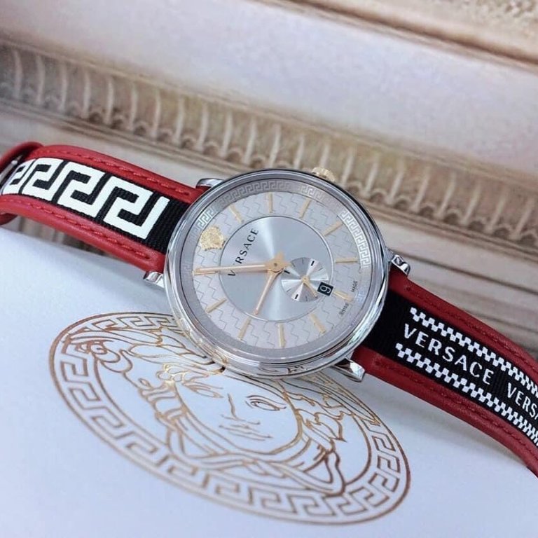  Shop Authentic Versace V Circle Silver Dial Two Tone Leather Strap Watch for Men - VEBQ01319 - Luxxuri