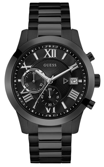  Shop Authentic Guess Atlas Chronograph Black Dial Black Steel Strap Watch For Men - W0668G5 - Luxxuri