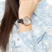 Shop Authentic Fossil Original Boyfriend Skeleton White Dial Blue Leather Strap Watch for Women - ME3086 - Luxxuri