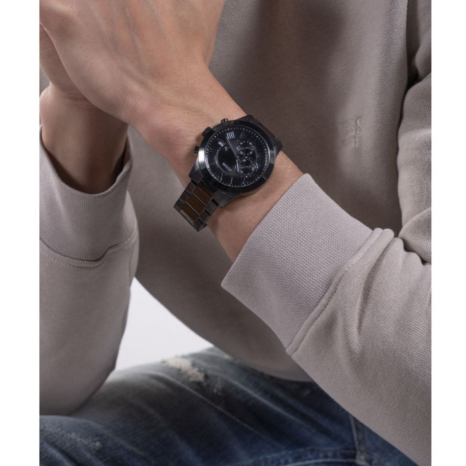  Shop Authentic Guess Atlas Chronograph Black Dial Black Steel Strap Watch For Men - W0668G5 - Luxxuri
