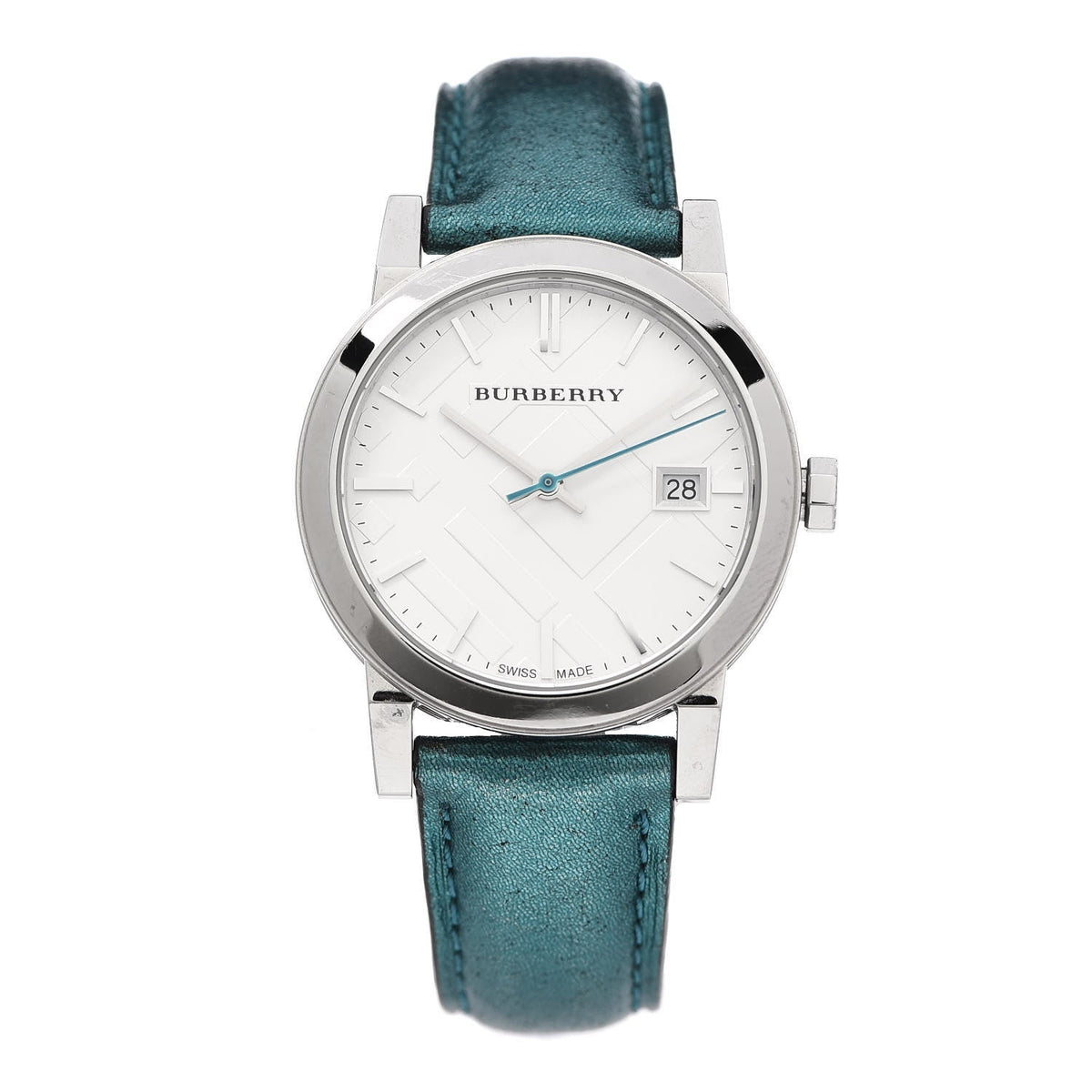  Shop Authentic Burberry White Dial Turquoise Leather Strap Watch for Women - BU9120 - Luxxuri