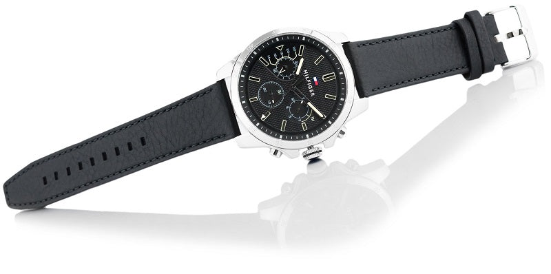  Shop Authentic Tommy Hilfiger Decker Black Dial Black Leather Strap Watch for Men - 1791563 - Luxxuri