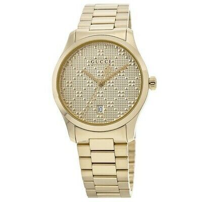  Shop Authentic Gucci G Timeless Gold Dial Gold Steel Strap Unisex Watch - YA126461 - Luxxuri