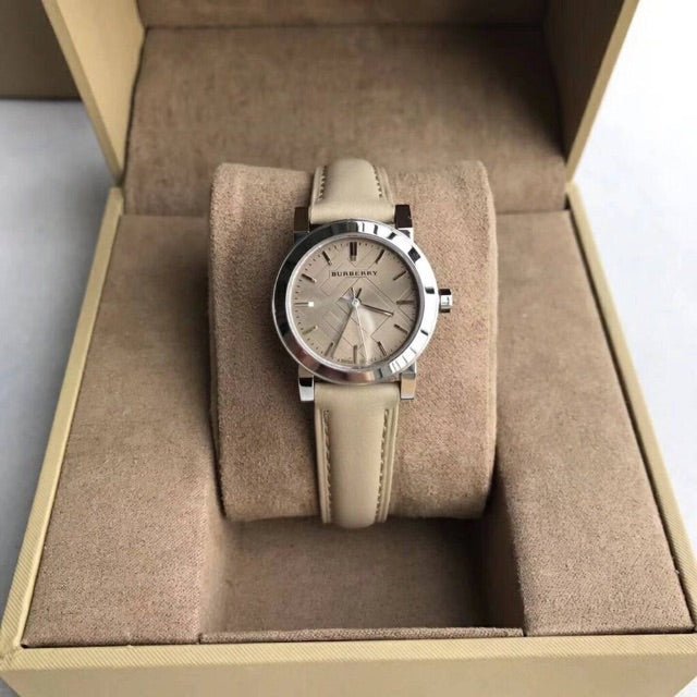  Shop Authentic Burberry The City Beige Dial Beige Leather Strap Watch for Women - BU9207 - Luxxuri