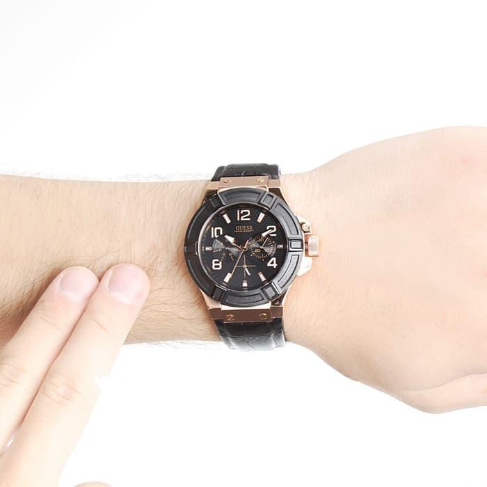  Shop Authentic Guess Rigor Analog Black Dial Black Leather Strap Watch For Men - W0040G5 - Luxxuri