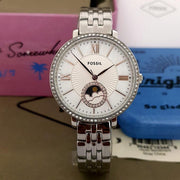  Shop Authentic Fossil Jacqueline Multifunction Moonphase White Dial Silver Steel Strap Watch for Women - ES5164 - Luxxuri