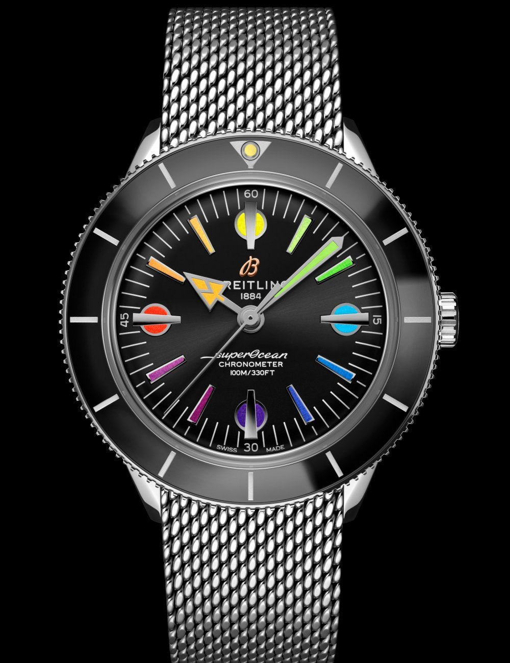  Shop Authentic Breitling Superocean Heritage '57 Black Dial Silver Mesh Bracelet Watch for Men - A103701A1B1A1 - Luxxuri