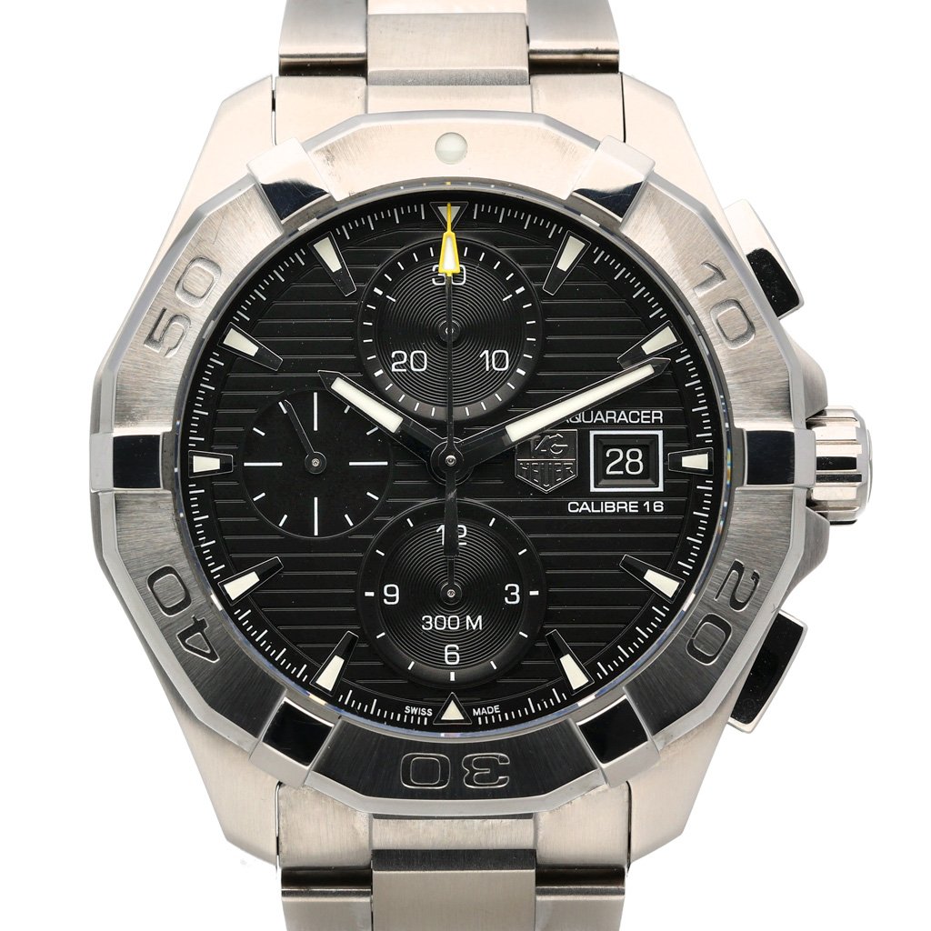  Shop Authentic Tag Heuer Aquaracer Automatic Chronograph Black Dial Silver Steel Strap Watch for Men - CAY2110.BA0927 - Luxxuri