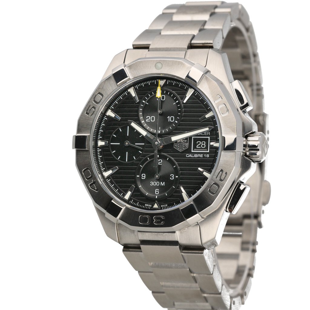  Shop Authentic Tag Heuer Aquaracer Automatic Chronograph Black Dial Silver Steel Strap Watch for Men - CAY2110.BA0927 - Luxxuri